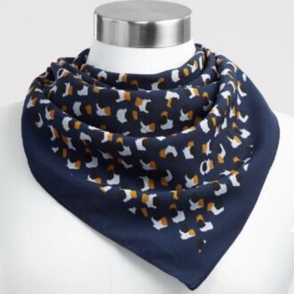 Accessories - Navy blue leopard bandana print scarf wrap gold